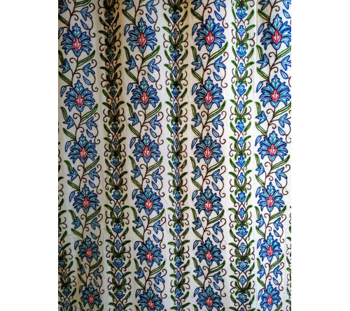 3 Lines Blue Embroidered Curtain