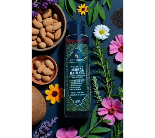 ZehRoots Premium Herbal Hair Oil 100ml | 100% Natural Handcrafted in Kashmir | No Mineral Oils, No Parabens | Strengthens Roots, Reduces Hair Fall & Promotes Growth