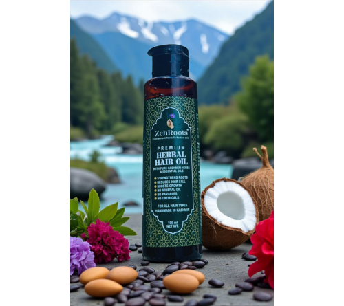 ZehRoots Premium Herbal Hair Oil 100ml | 100% Natural Handcrafted in Kashmir | No Mineral Oils, No Parabens | Strengthens Roots, Reduces Hair Fall & Promotes Growth