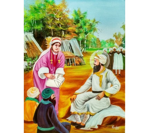 Painting of Mata Bhagbhari Presents A Cloak To Guru HarGobind Ji In Kashmir