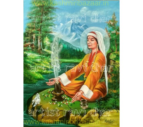 Painting of Mata Lalleshwari in Dhyana Mudra
